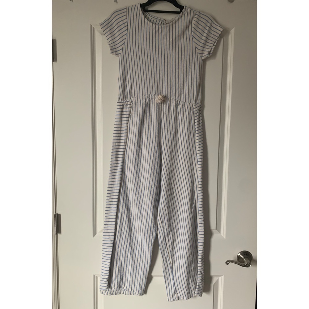 Zara Pinstriped Blue and White Kids Knit Jumpsuit